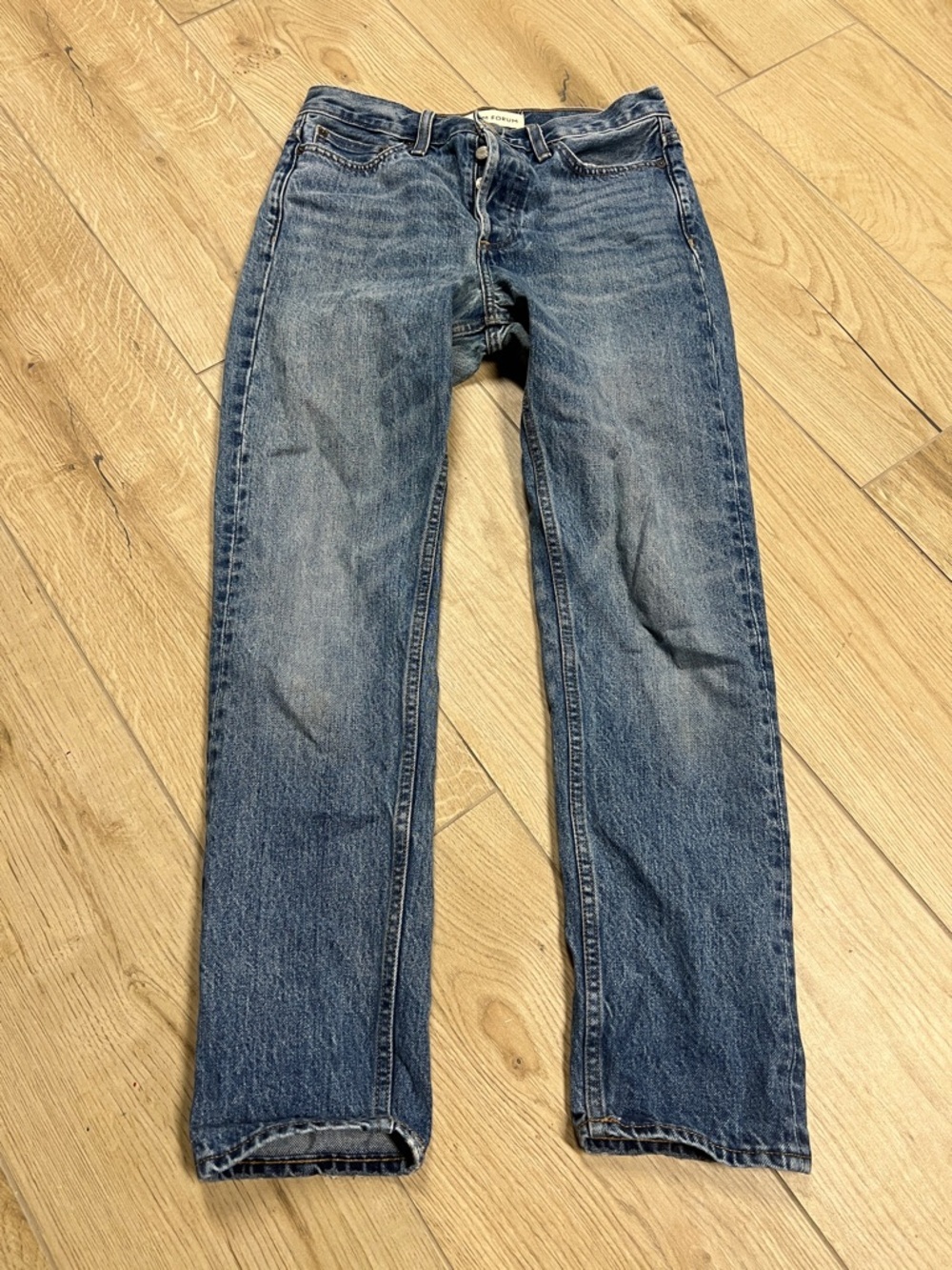 Aritzia Denim Forum The Ex Boyfriend High-Rise Straight Jeans in Washed Blue
